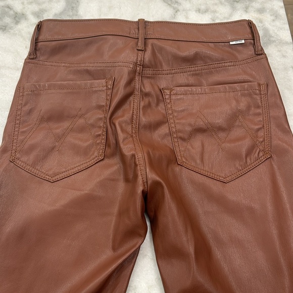 MOTHER The Mid Rise Dazzler Straight Leg Pants Friar Brown Faux Leather Size 29 - Picture 5 of 7